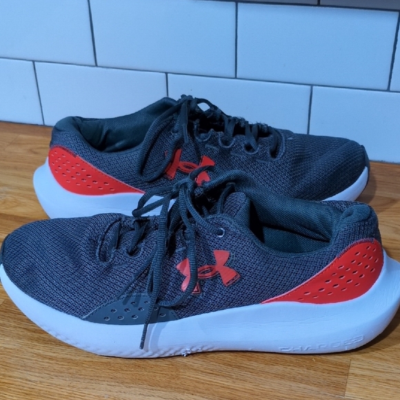 Under Armour Other - Under Armour Charcoal and Red Athletic Shoes 10.5
